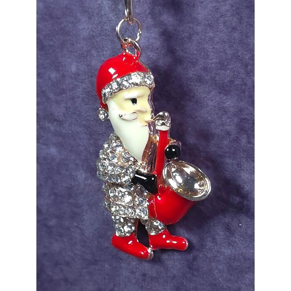 Sparkling Rhinestone Santa Claus Saxophone Keychain Christmas Gift Bag Accessory